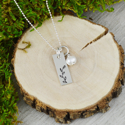 Botanical Sterling Silver Necklace with Freshwater Pearl 
