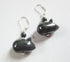 Hematite Mouse Earrings: Sterling silver hooks, shiny black hematite beads shaped like whimsical mice, and a round accent bead above each charm are displayed on a light background.