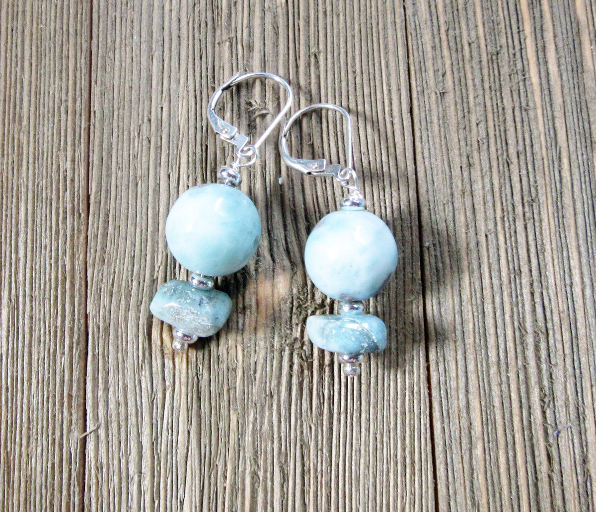 Beautifully designed Larimar Earrings in a circle shape, made from rare Dominican Larimar stone, ideal for gifting and enhancing well-being.