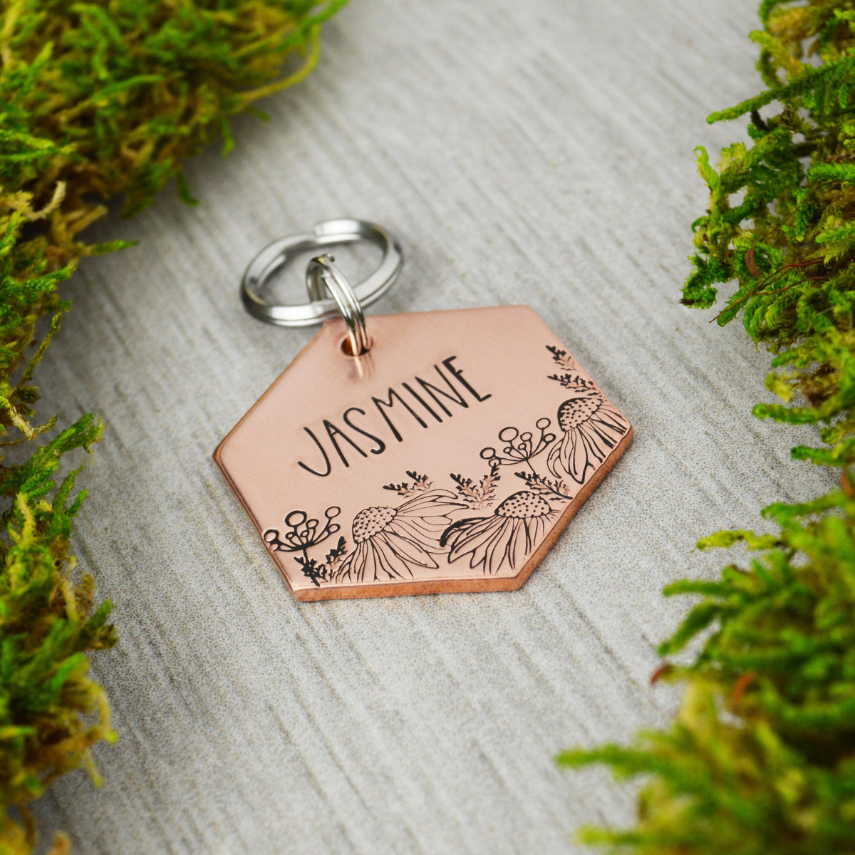 Wild Meadow Handstamped Hexagon Pet ID Tag 