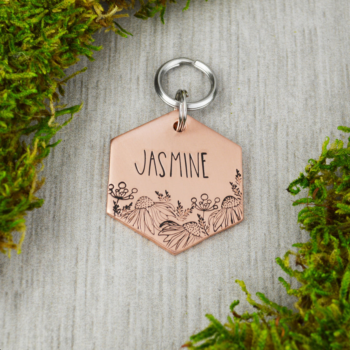 Wild Meadow Handstamped Hexagon Pet ID Tag 