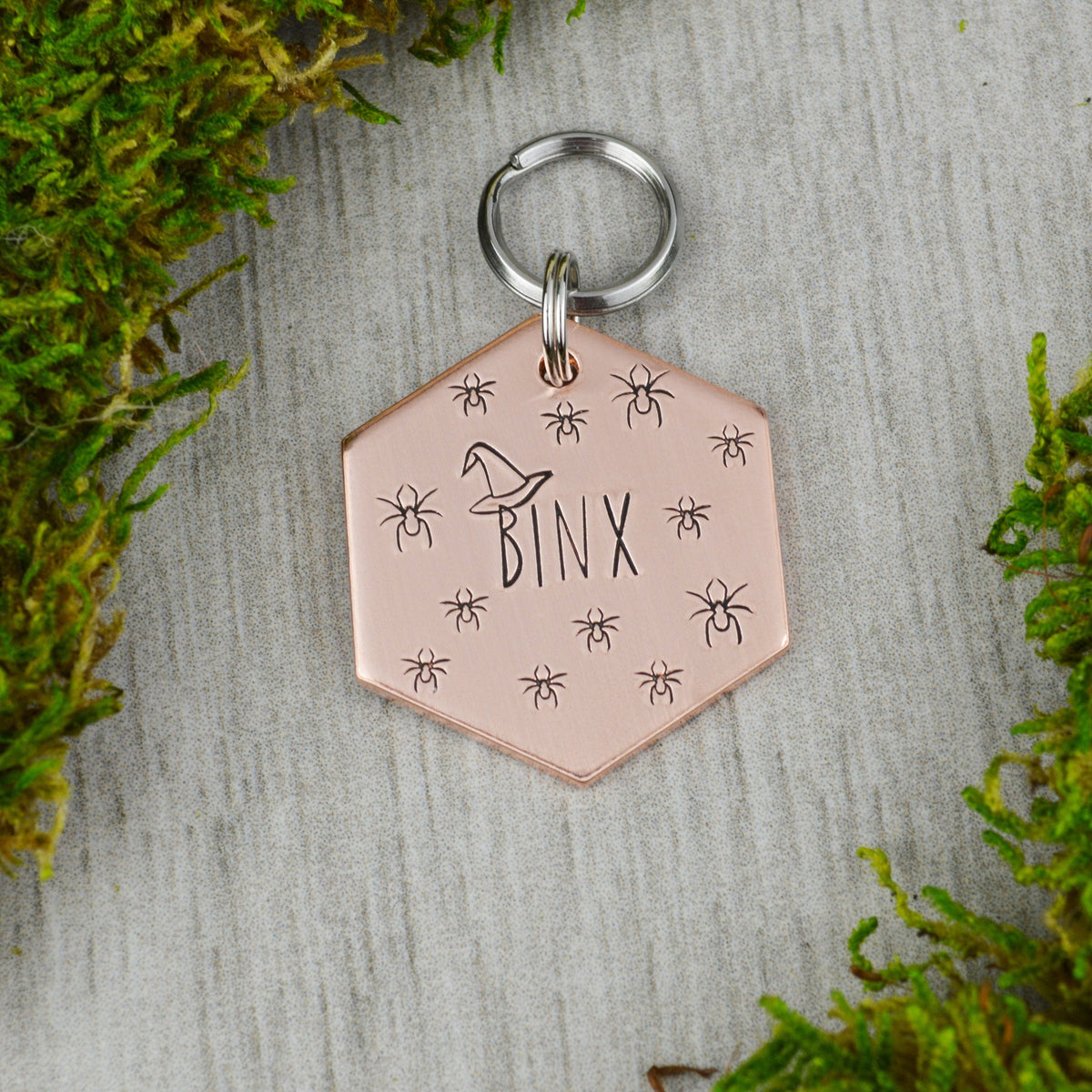 Follow the Spiders Handstamped Hexagon Pet ID Tag 