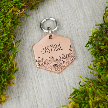 Wild Meadow Handstamped Hexagon Pet ID Tag 