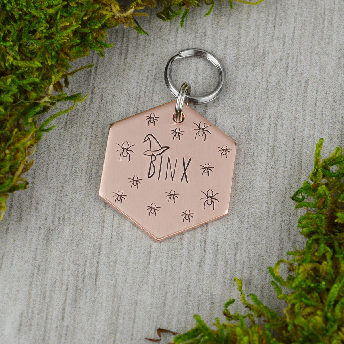 Follow the Spiders Handstamped Hexagon Pet ID Tag 