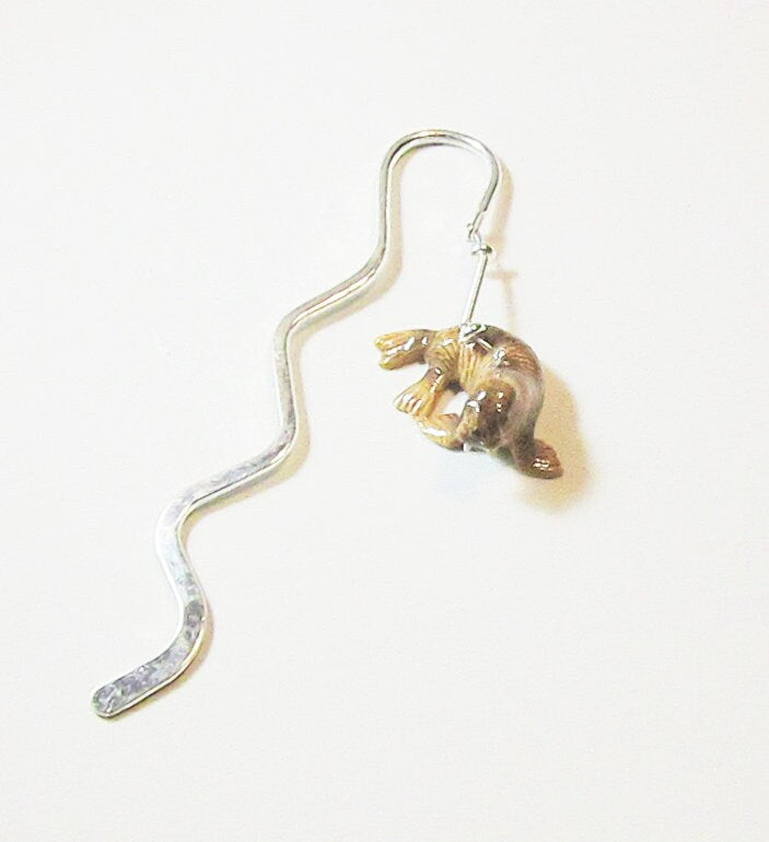 Walrus Lover Bookmark - Last walrus metal bookmark featuring a handcrafted porcelain walrus figurine, perfect reader gift for ocean lovers and zoo keeper gifts.