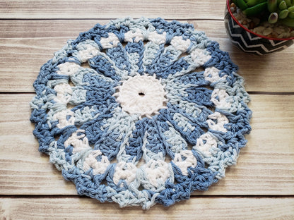 Blue Pink Green Cotton Crocheted Dishcloth Set