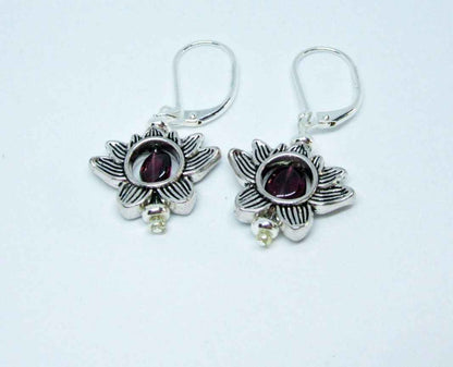 Lotus Flower Zen Jewelry set  - Silver Lotus Earrings, Garnet Stone Pendant, Turquoise Silver Lotus Charm, Dainty Necklace, Calming Jewelry