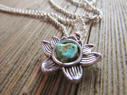 Lotus Flower Zen Jewelry set  - Silver Lotus Earrings, Garnet Stone Pendant, Turquoise Silver Lotus Charm, Dainty Necklace, Calming Jewelry