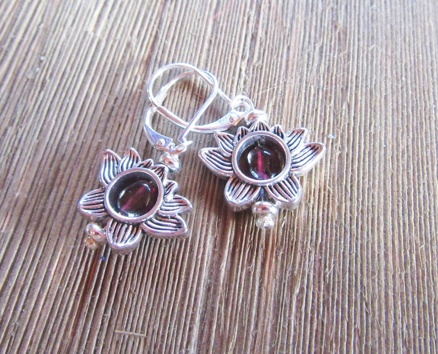 Lotus Flower Zen Jewelry set  - Silver Lotus Earrings, Garnet Stone Pendant, Turquoise Silver Lotus Charm, Dainty Necklace, Calming Jewelry
