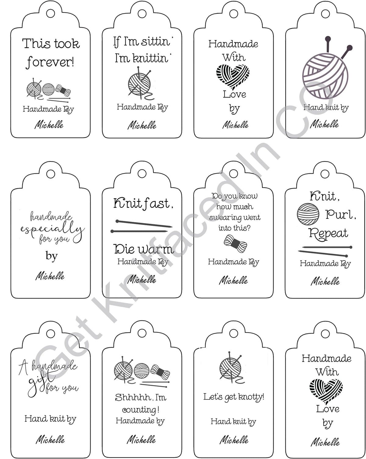 Personalized Double Sided Knitting Quote Gift Tag With Blank Care Instructions - PDF File Only - Printable Knitting Label