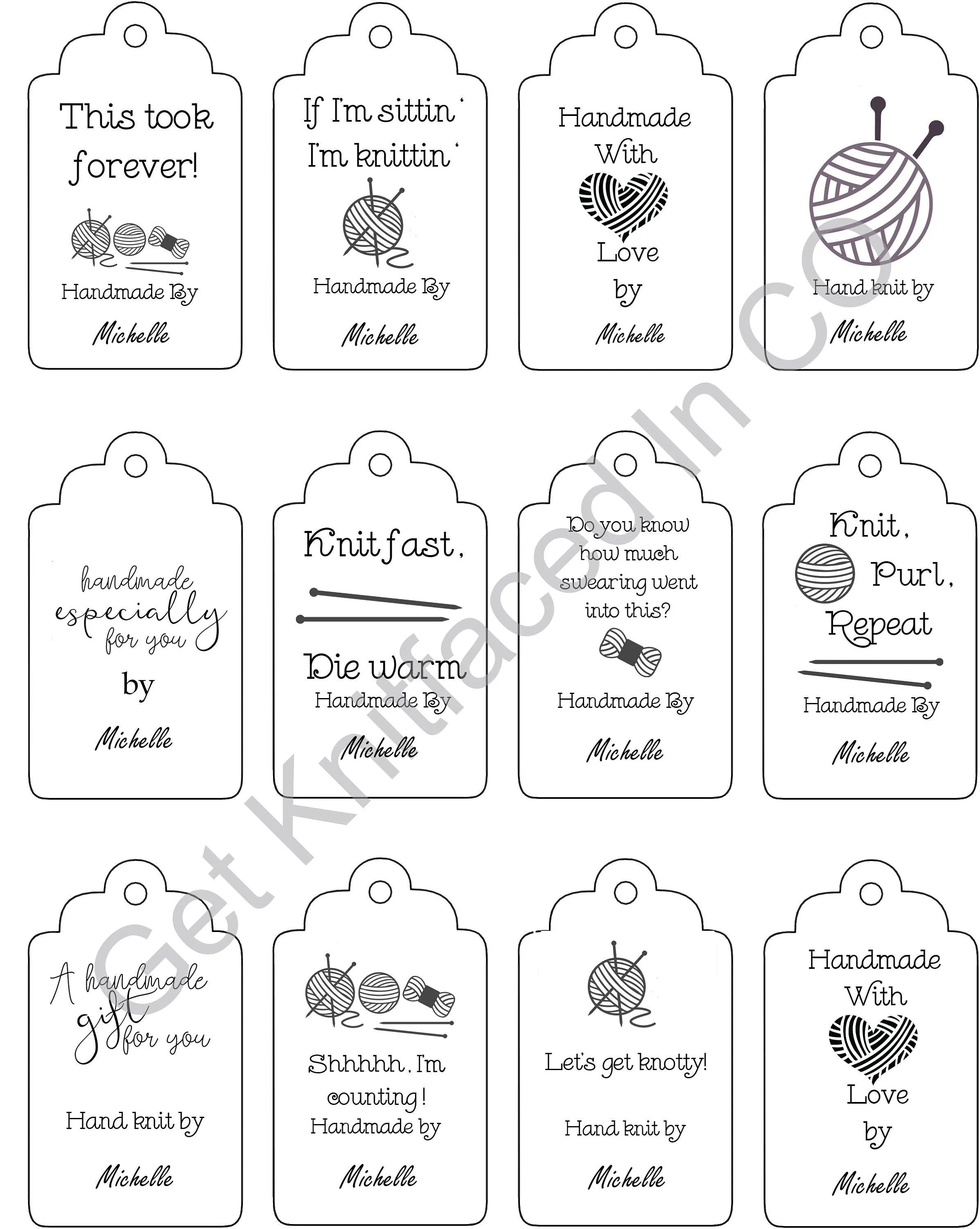 Personalized Double Sided Knitting Quote Gift Tag With Blank Care Instructions - PDF File Only - Printable Knitting Label