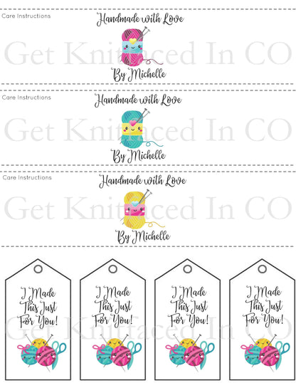 Kawaii Personalized  Knitting Quote Gift Tag - PDF File Only - Printable Knitting Label