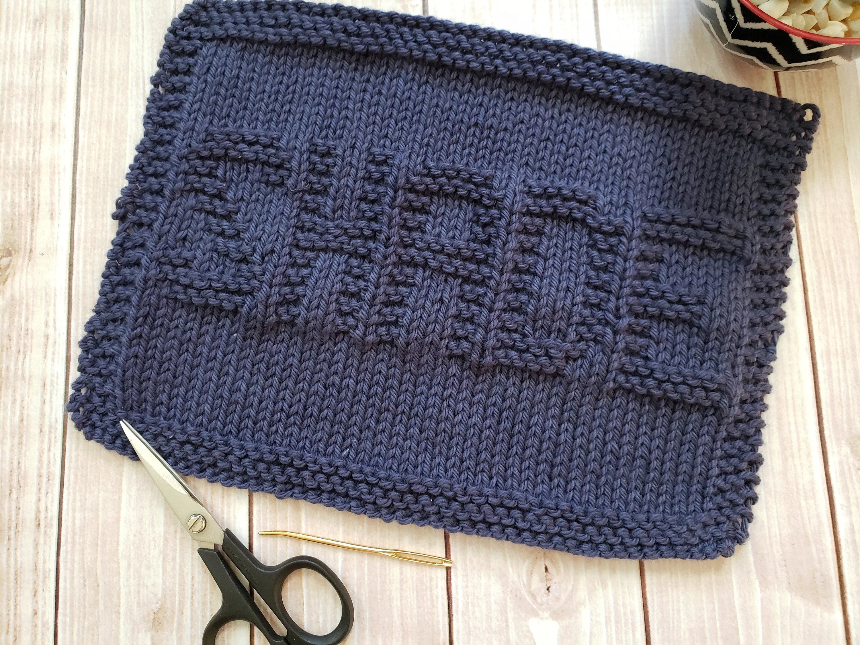 Blue Shade Hand Knit Cotton Dishcloth - Environmentally Friendly - Adult Humor