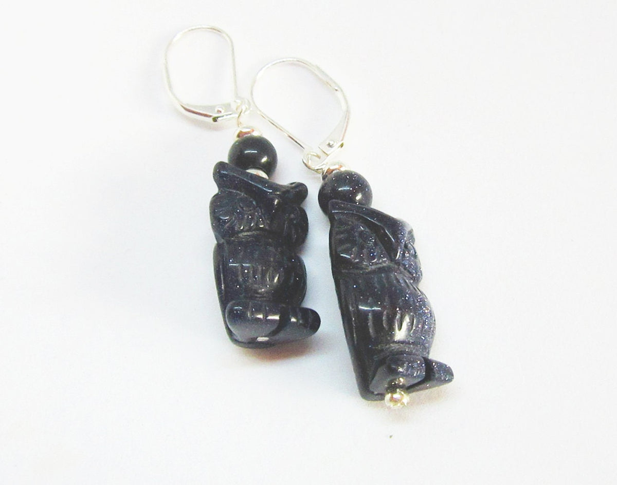 Woodland Earrings featuring carved stone owl design, perfect gift for owl lovers and bird enthusiasts.