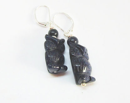 Woodland Earrings featuring carved stone owl design, perfect gift for owl lovers and bird enthusiasts.