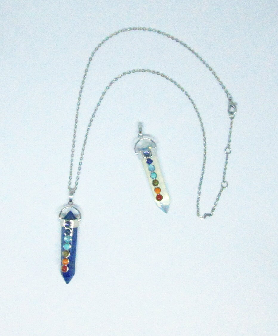 Lapis Lazuli Chakra Stones Pendant on a silver chain, perfect for those seeking zen and chakra balance.