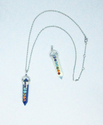 Lapis Lazuli Chakra Stones Pendant on a silver chain, perfect for those seeking zen and chakra balance.
