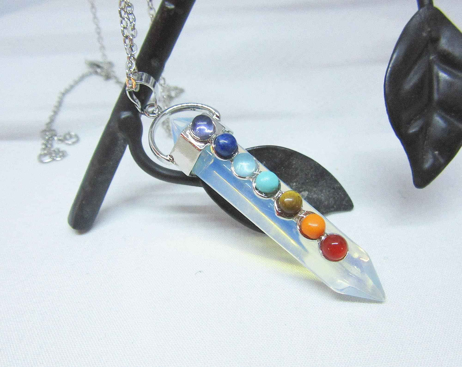 Chakra Pendant Necklace with Lapis Lazuli &amp; Lava Stones - Healing Gemstone Jewelry for Yoga Enthusiasts