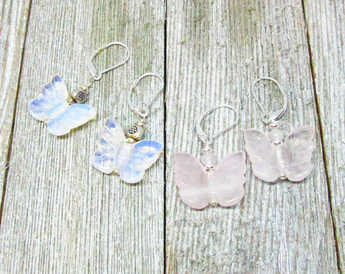 Butterfly earrings carved from shimmering white opalescent jewelry, perfect gift for nature lovers and free spirits.