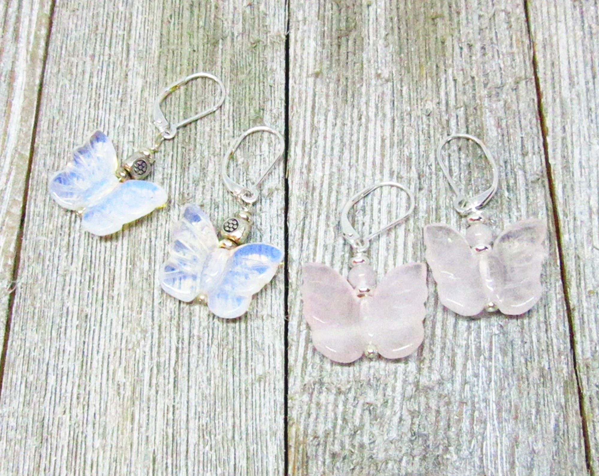 Butterfly earrings carved from shimmering white opalescent jewelry, perfect gift for nature lovers and free spirits.