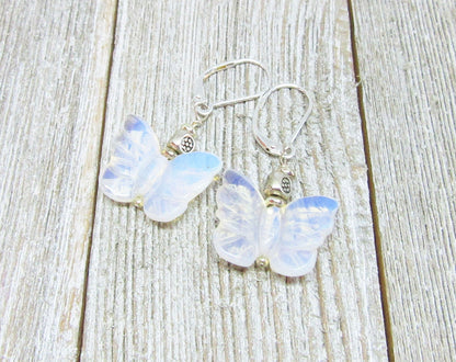 Pink Rose Quartz butterfly earrings - artisan crafted jewelry representing love and gentleness, ideal gift for any occasion.