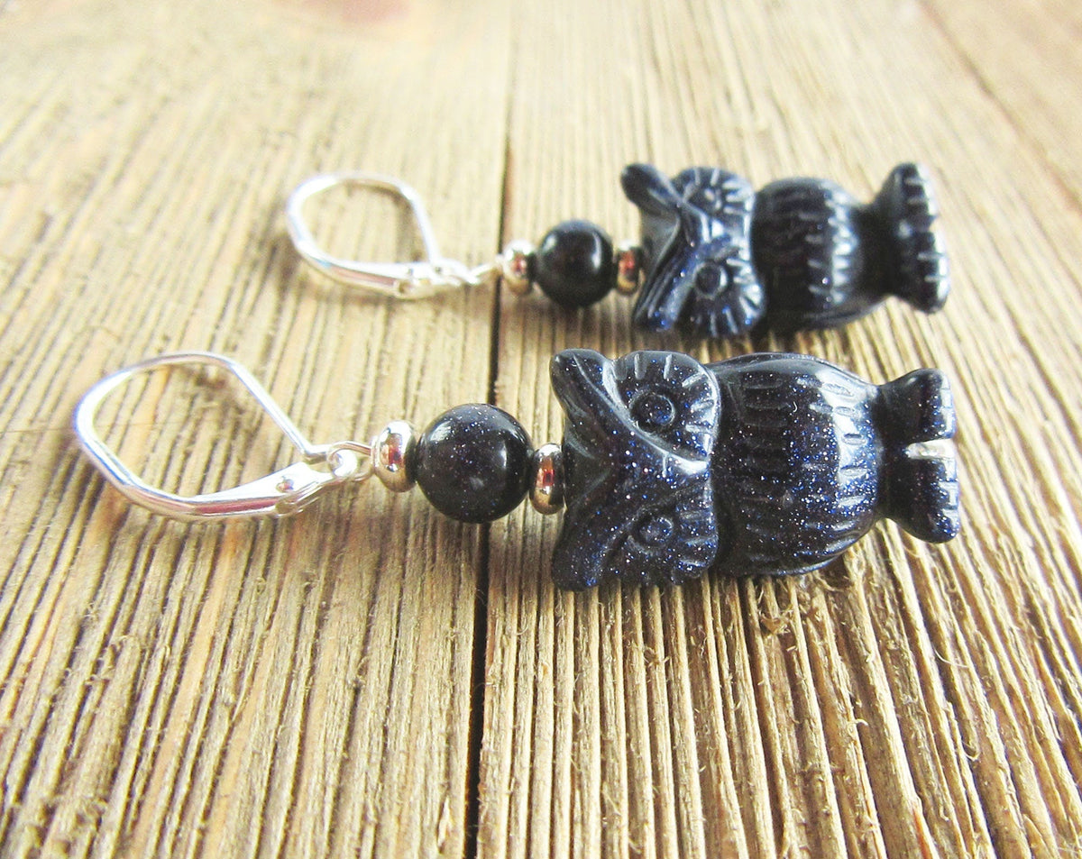Close-up of Owl Jewelry for Women, showcasing intricate carvings and sterling silver-filled lever back ear wires, ideal gift for animal jewelry lovers.