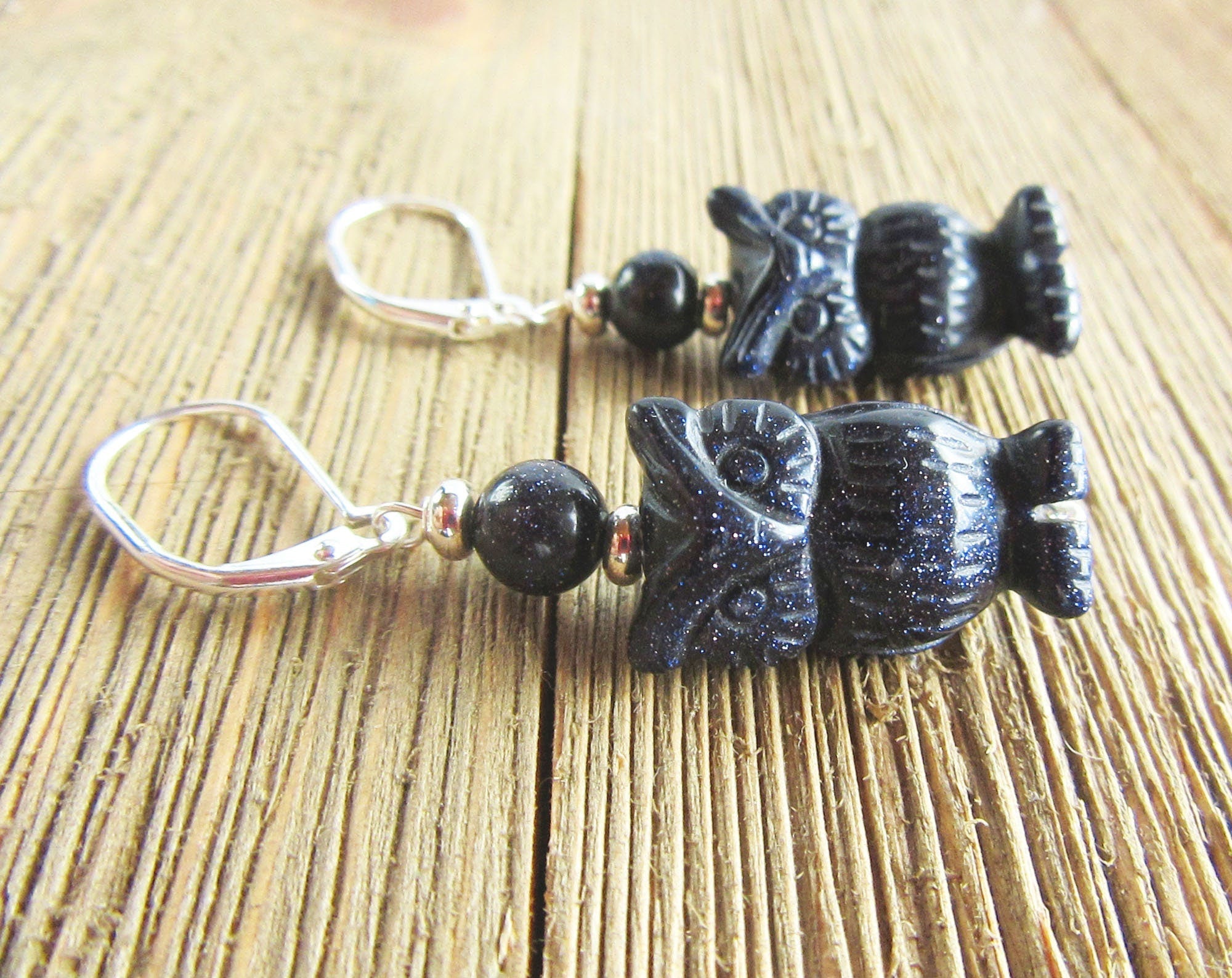 Close-up of Owl Jewelry for Women, showcasing intricate carvings and sterling silver-filled lever back ear wires, ideal gift for animal jewelry lovers.