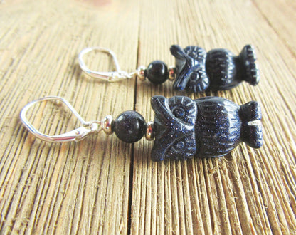 Close-up of Owl Jewelry for Women, showcasing intricate carvings and sterling silver-filled lever back ear wires, ideal gift for animal jewelry lovers.
