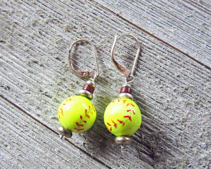 Novelty Optic Ball Earrings - Sports-themed jewelry ideal for softballs fans with ceramic and FIMO clay materials.