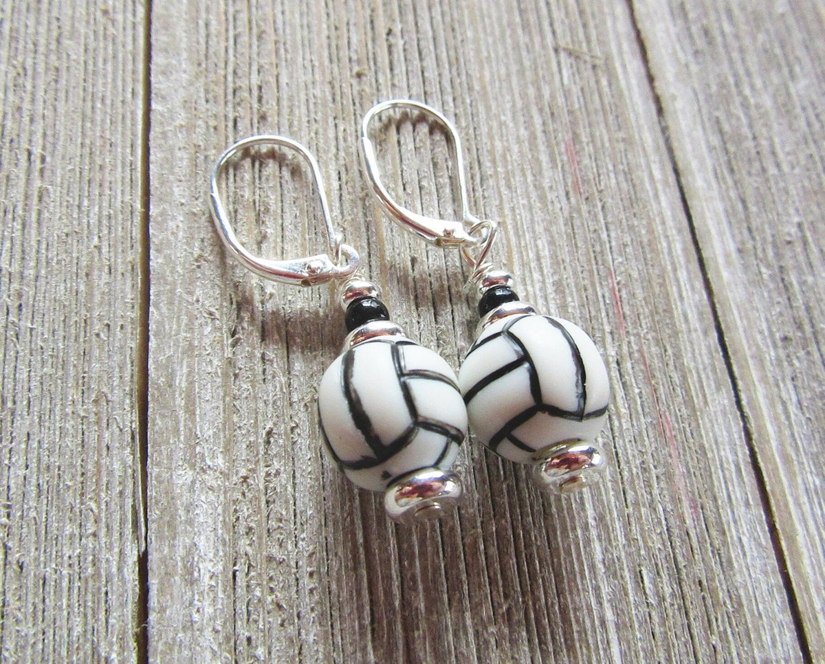 Close-up of volleyball earrings - Sport Ball Jewelry ideal as a fun gift for volleyball teams and coaches.