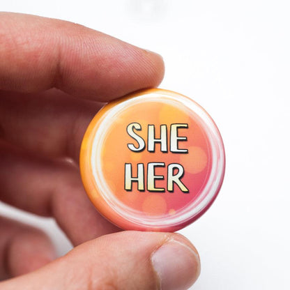 lgbtq she her pronoun buttons