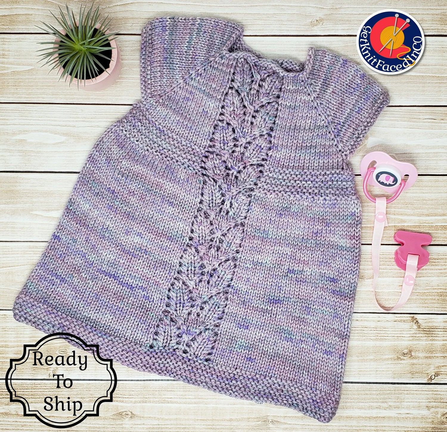 Hand Knit Newborn Baby Girl Dress - Coming Home Outfit - 0 to 3 Month Clothes