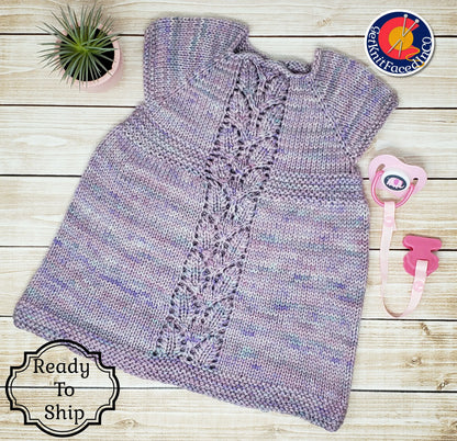 Hand Knit Newborn Baby Girl Dress - Coming Home Outfit - 0 to 3 Month Clothes