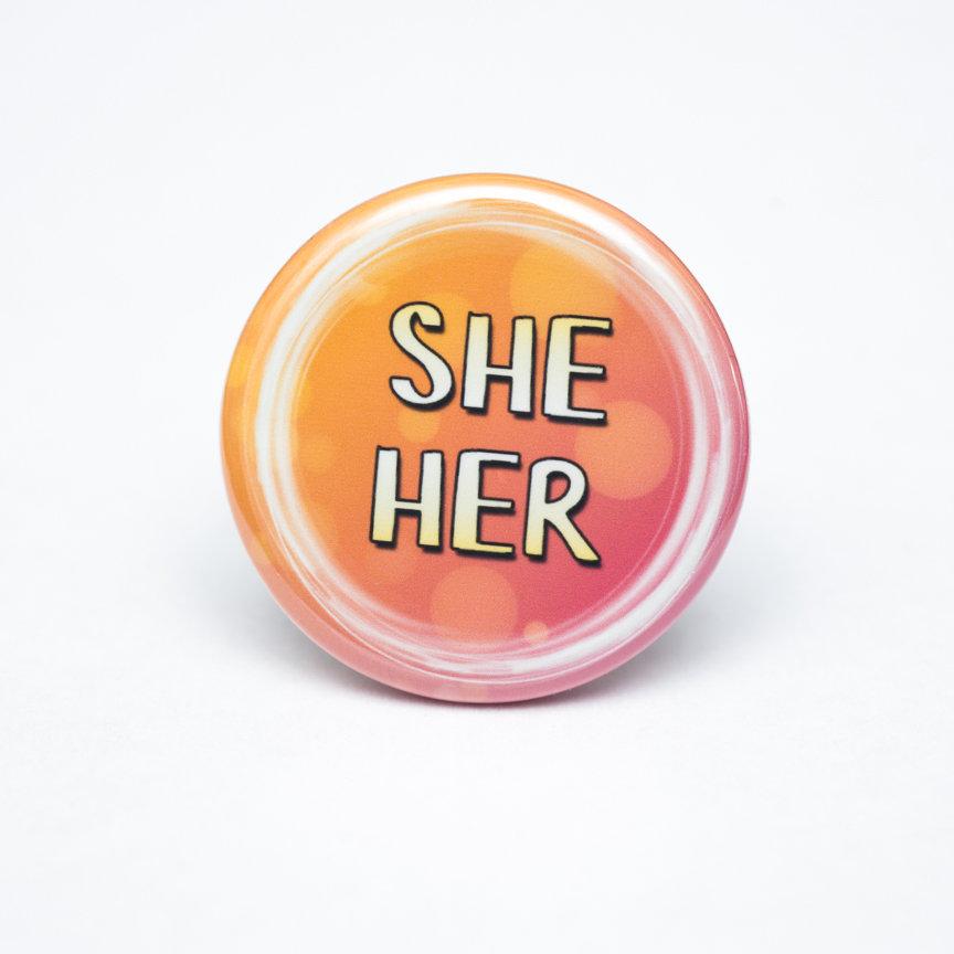 lgbtq she her pronoun buttons