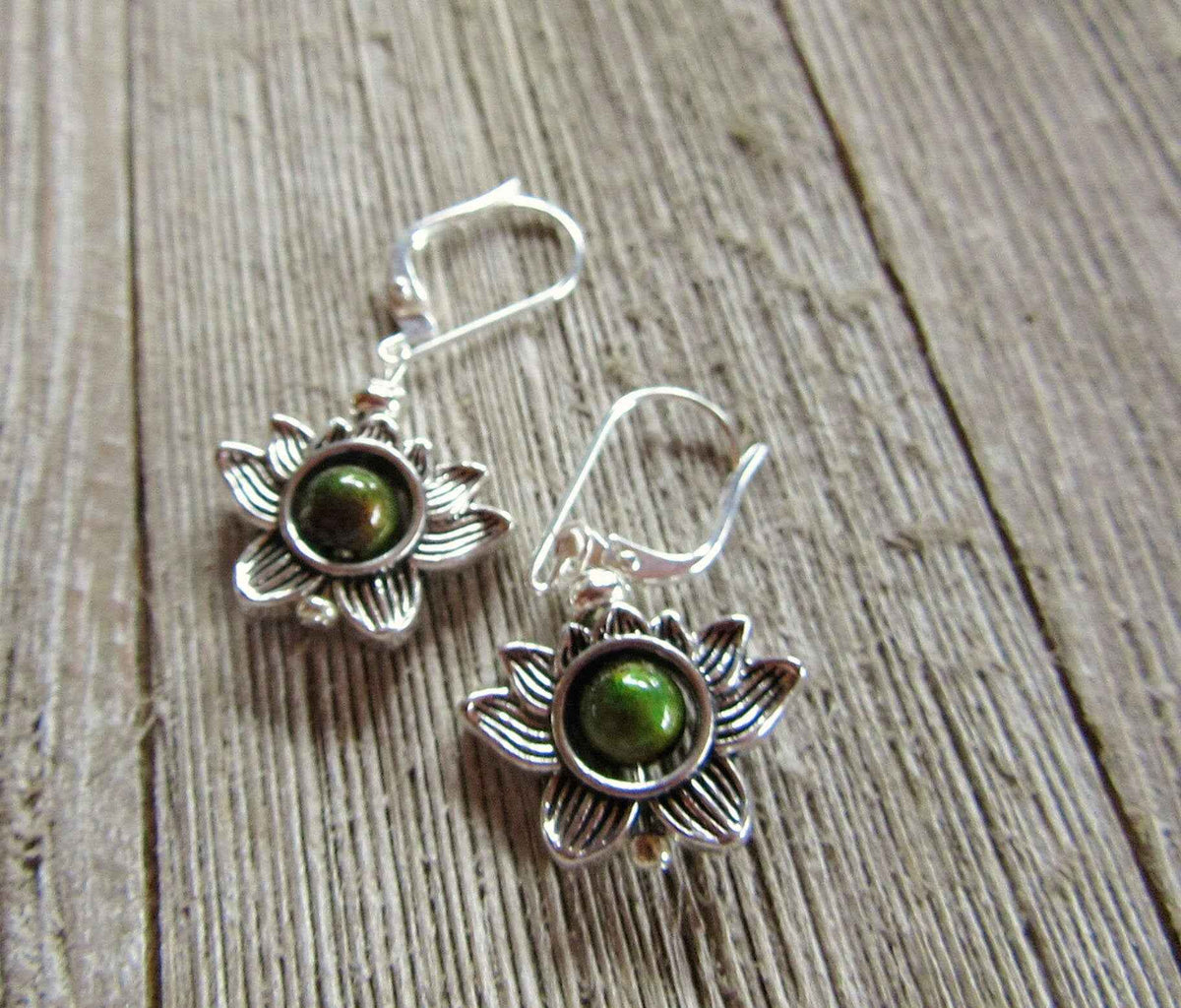 Lotus Flower Earrings with Color Changing Mood Bead - Zen Jewelry Gift for Growth &amp; Calm