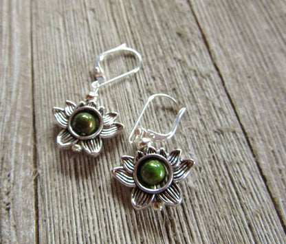 Lotus Flower Earrings with Color Changing Mood Bead - Zen Jewelry Gift for Growth &amp; Calm
