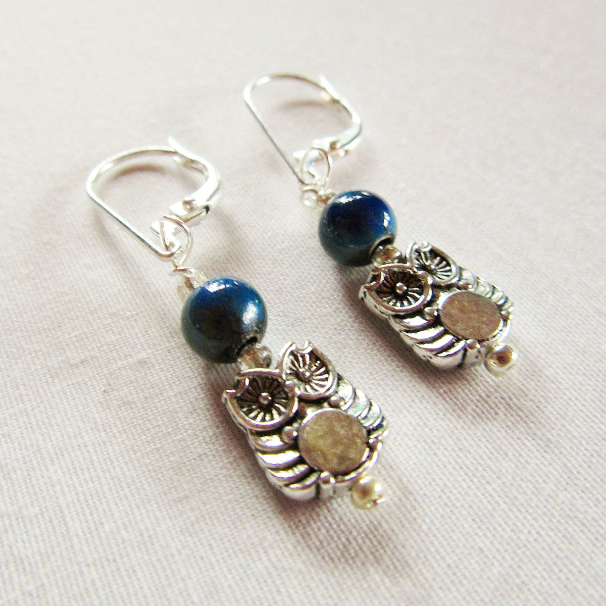 Color changing mood bead jewelry Woodland Owl Earrings, perfect nature lover gift featuring intricate design with sterling silver lever backs.