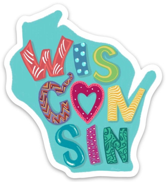 Wisconsin Map Sticker | Hand-Lettered State Pride Vinyl Decal (Waterproof)