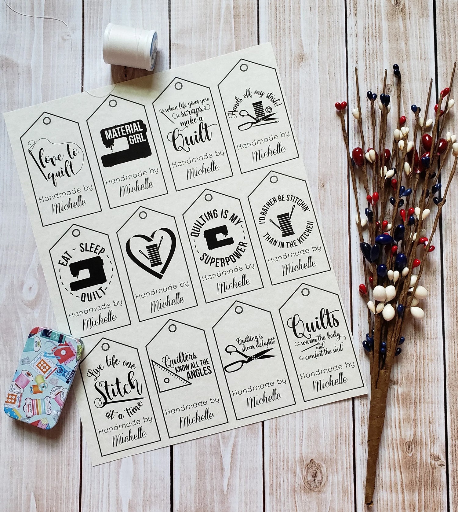 Personalized Two Sided Quilting Quote Gift Tag - Blank Care Instructions - PDF File Only - Printable Quilting Label