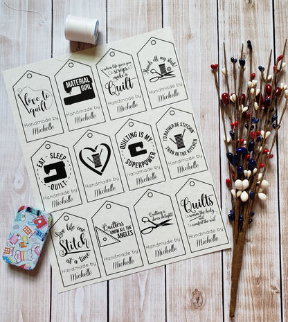 Personalized Two Sided Quilting Quote Gift Tag - Blank Care Instructions - PDF File Only - Printable Quilting Label
