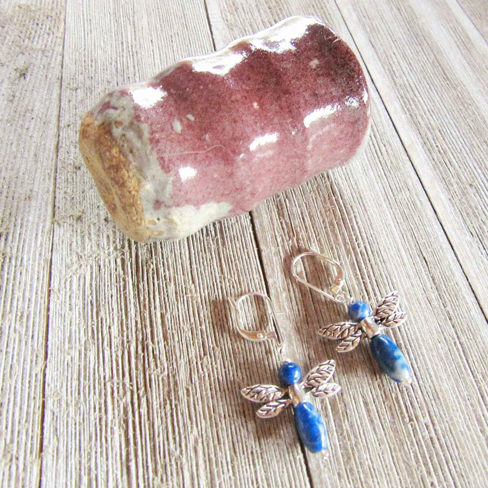 Woodland Inspired Jewelry - Unique Sodalite Dragonfly Earrings - Carved Stone and Sterling Silver