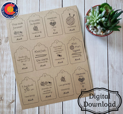 Personalized Double Sided Knitting Quote Gift Tag With Blank Care Instructions - PDF File Only - Printable Knitting Label