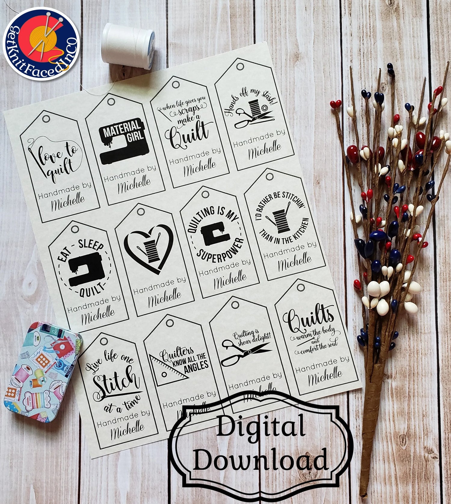 Personalized Two Sided Quilting Quote Gift Tag - Blank Care Instructions - PDF File Only - Printable Quilting Label