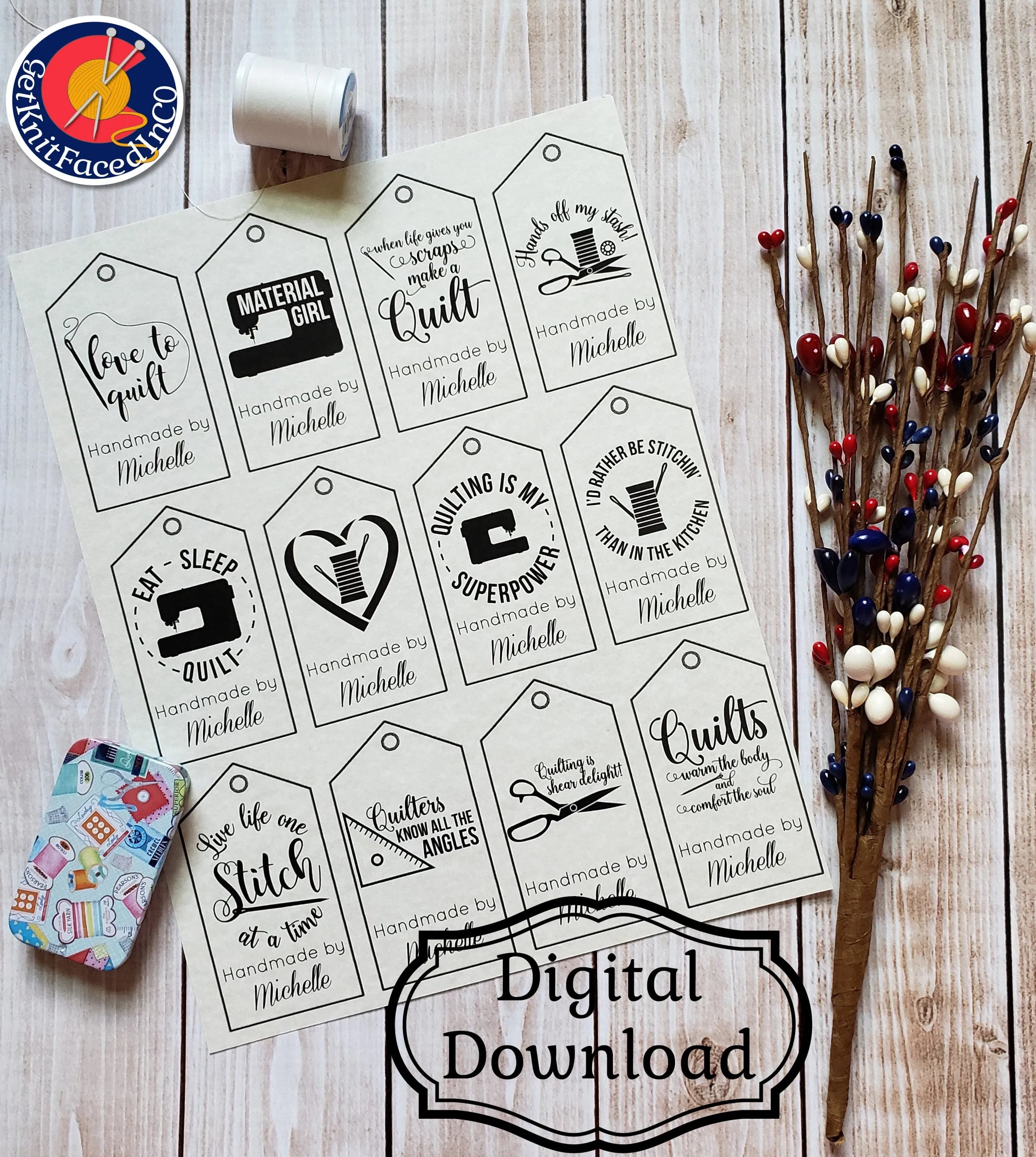 Personalized Two Sided Quilting Quote Gift Tag - Blank Care Instructions - PDF File Only - Printable Quilting Label