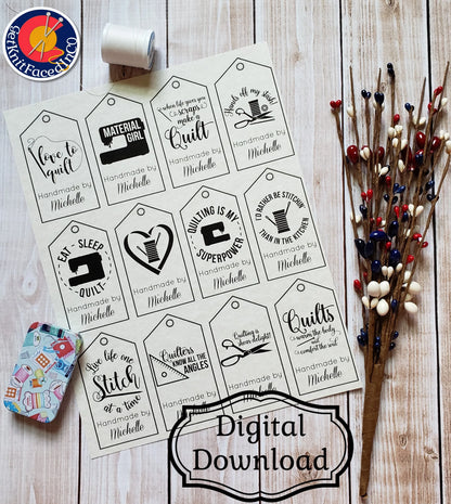 Personalized Two Sided Quilting Quote Gift Tag - Blank Care Instructions - PDF File Only - Printable Quilting Label