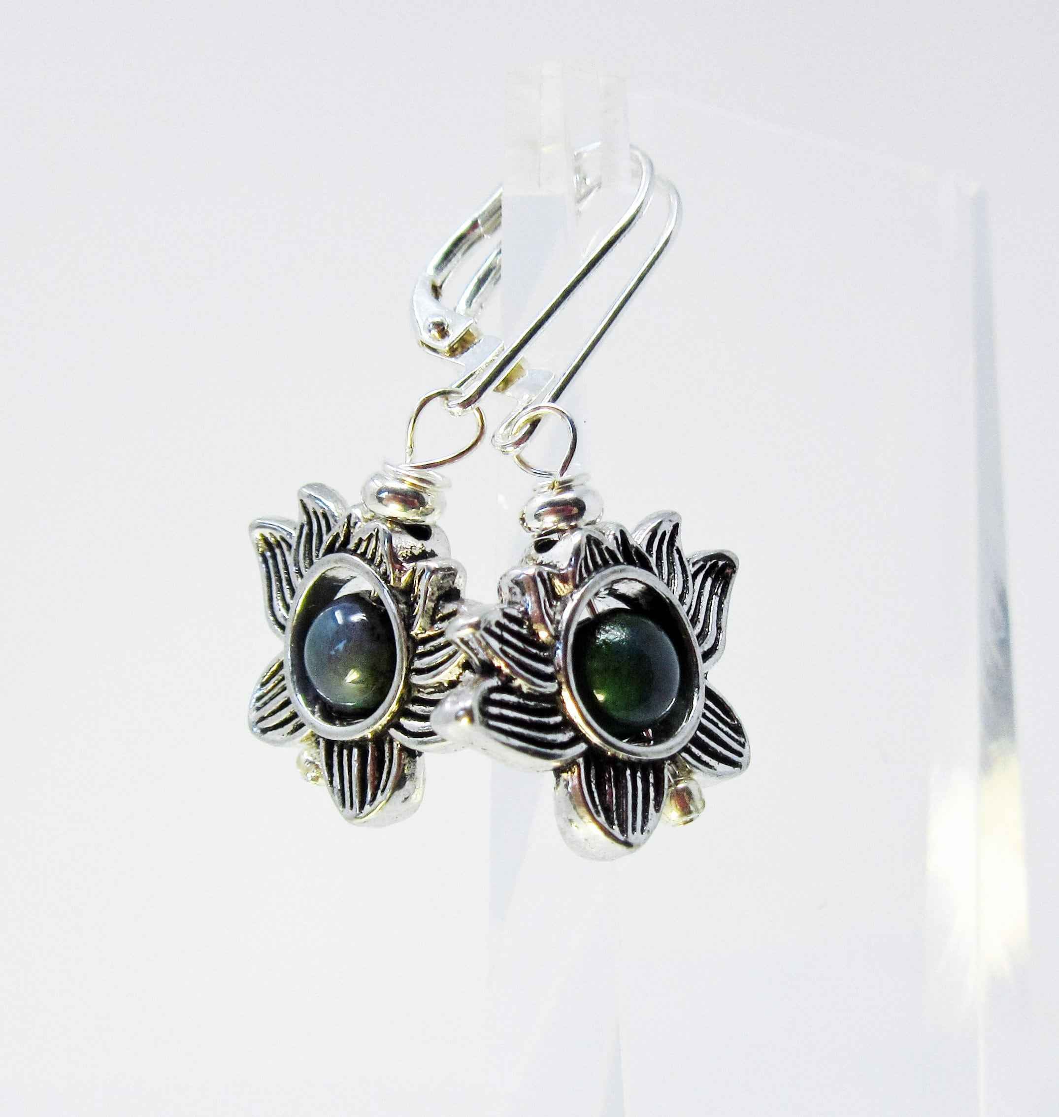Lotus Flower Earrings with Color Changing Mood Bead - Zen Jewelry Gift for Growth &amp; Calm