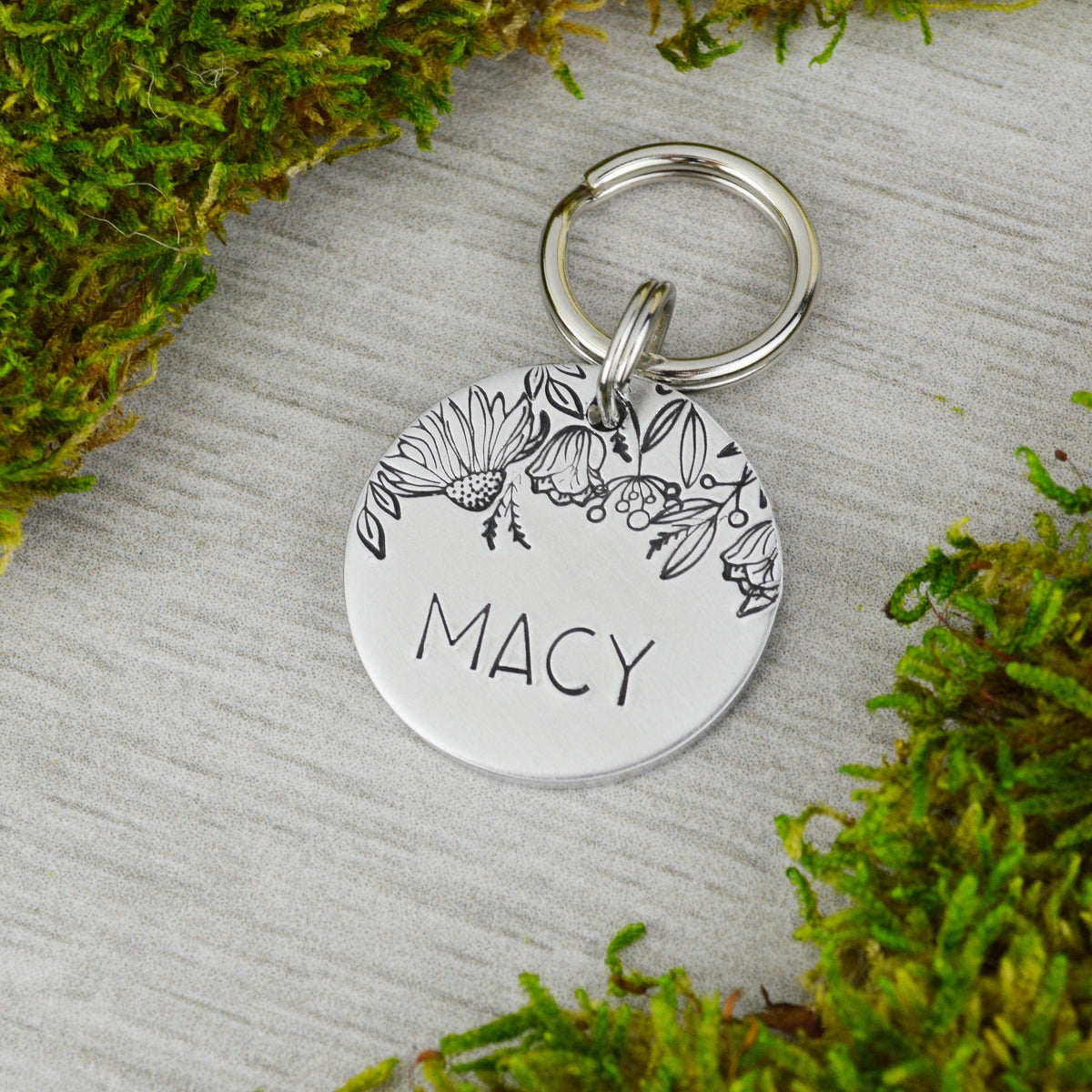 Floral Canopy Handstamped Pet ID Tag 