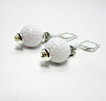 Golf Earrings a Gift for Woman Golfer, showing fun novelty golf ball jewelry.