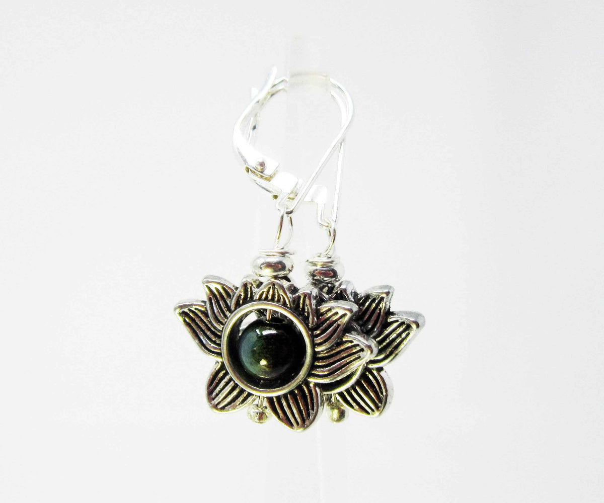 Lotus Flower Earrings with Color Changing Mood Bead - Zen Jewelry Gift for Growth &amp; Calm