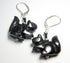 Squirrel Earrings: Carved stone squirrel charms with black beads hang from sterling silver lever backs, shown on a white background.